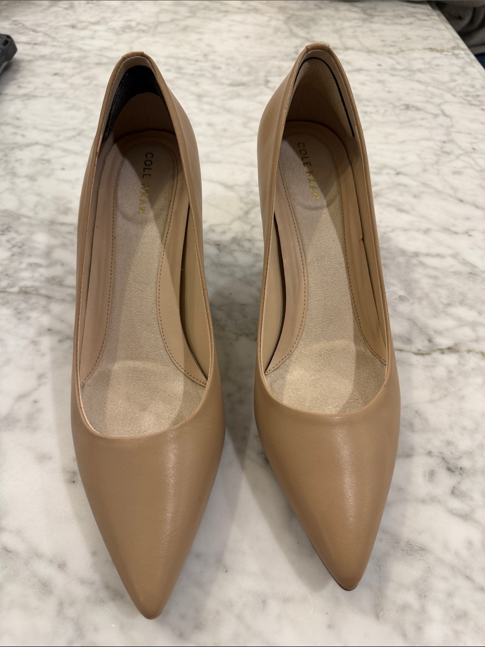 Cole Haan Taupe Pointed-Toe Leather Pumps